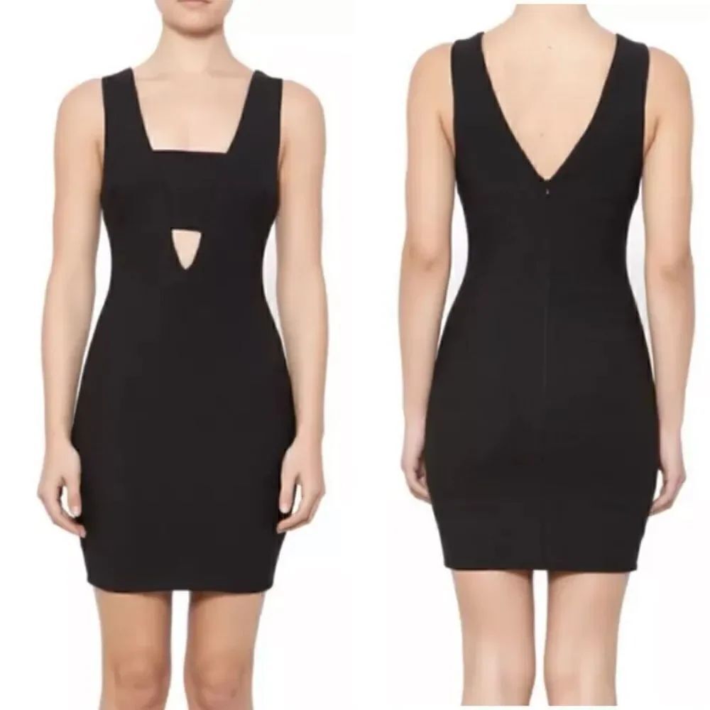 Elizabeth & James Binx Mini Black Dress V Neck Bodycon Cut Out Size XS